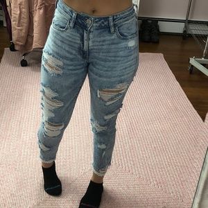 Destroyed light blue jeans